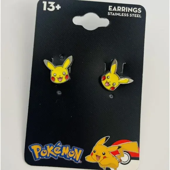 1 Pair Pokemon Pikachu Stud Cute Earrings‎ Stainless Steel Yellow