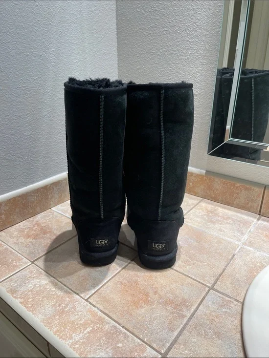 UGG Tall Shearling-Lined Suede Boots in Black