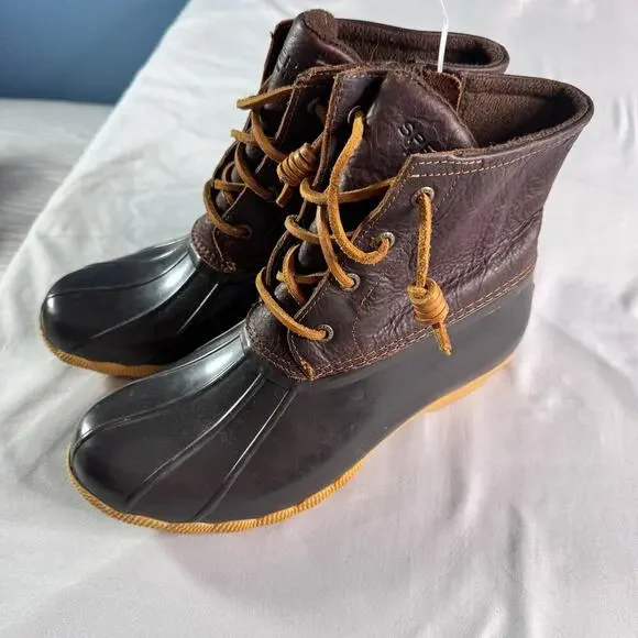 Sperry Saltwater Duck Boots Womens Sz 8 Brown Leather Waterproof Rain Snow