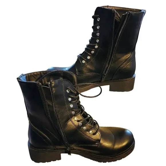 Katliu Women's Lace Up/Side Zip Ankle Combat Boots Size 6.5 (37)