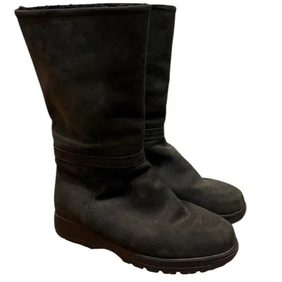 L.L Bean Womens Suede Leather Winter Snow Boots Sz 11M Shoes Sherpa‎ Lined