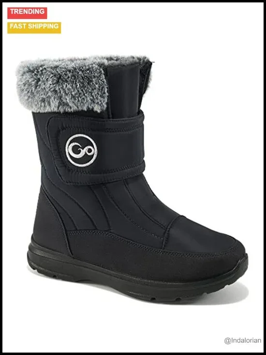 Warm Fur Lining Mid Calf Snow Boots with Waterproof Upper and Non-slip Sole