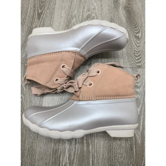 Sperry Saltwater Duck Boots Womens 6 Blush‎ Pink Pearl Leather Rubber STS83940
