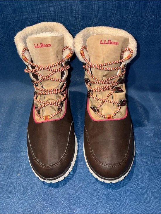 L.L.Bean Women's Ultralight Pac Boots pink brown tan size 8