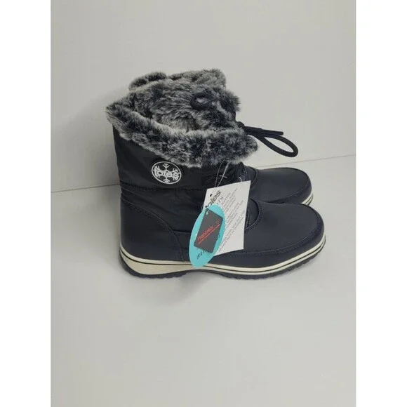 Totes Black Avery Winter Boots faux fur zip side waterproof size 6 NWT