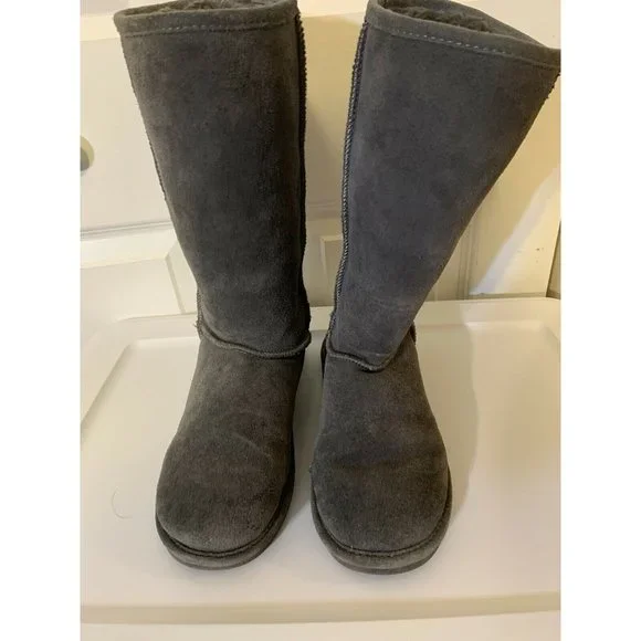 Bjorndal Zoe Mid Calf Boots Gray Leather Sheepskin‎ Lined Pull On 8M
