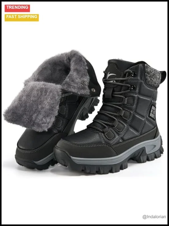 Warm Fur Lined Waterproof Leather Ankle Booties for Outdoor Hiking Non Slip