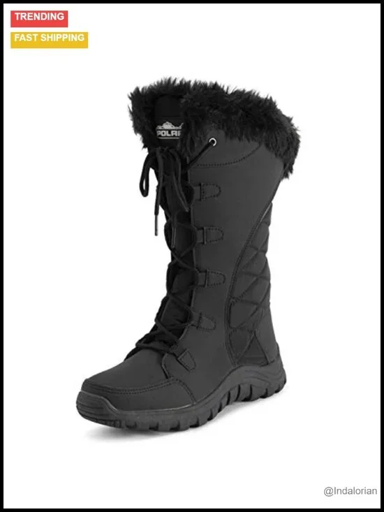 Womens Quilted Faux Fur Cuff Snow Rain Winter Boots Lace Up