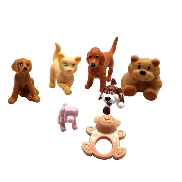 Barbie 7pc Lot Animals Pets Replacement Doll‎ House Diorama Cat Dog Bear