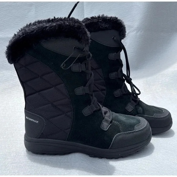 Columbia Ice Maiden II Winter Boots Womens 10 Black Waterproof Omni Grip Quilted