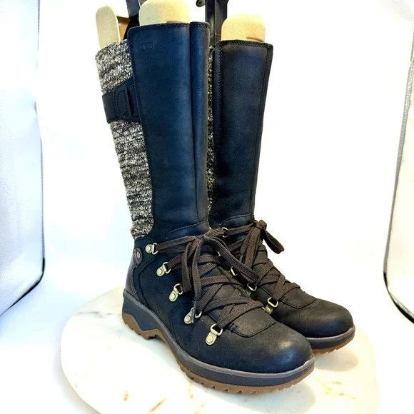 Merrell Waterproof Black Brown Leather Tall Zip Boots Women's Size 6 Pics!
