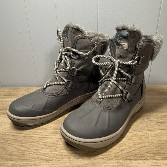 Baretraps Danula Boots Women 8M Gray Lace Up Leather All Weather‎ Faux Fur Snow