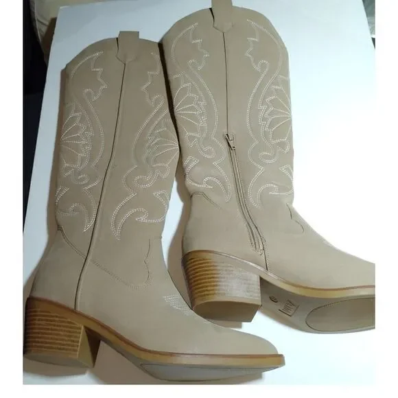 MIA Womens NEW w/Tags Tan Embroidered Tall Cowgirl Boots w/Zipper - sz. 7 1/2