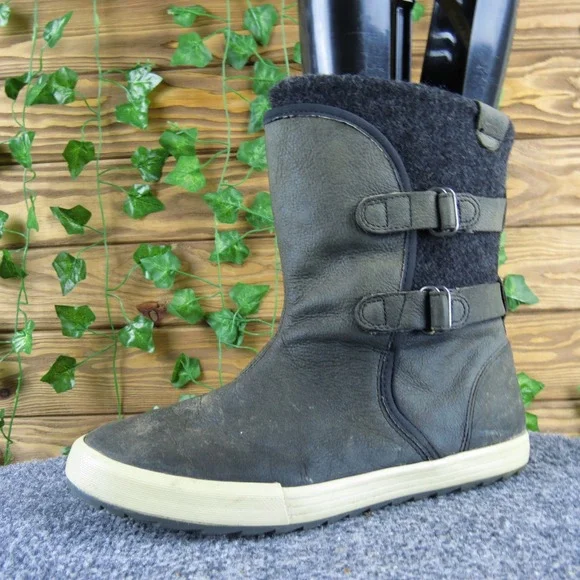 Helly Hansen Maria Women Brown Leather Mid-Calf Boots Size 8 Cozy Winter‎ Casual