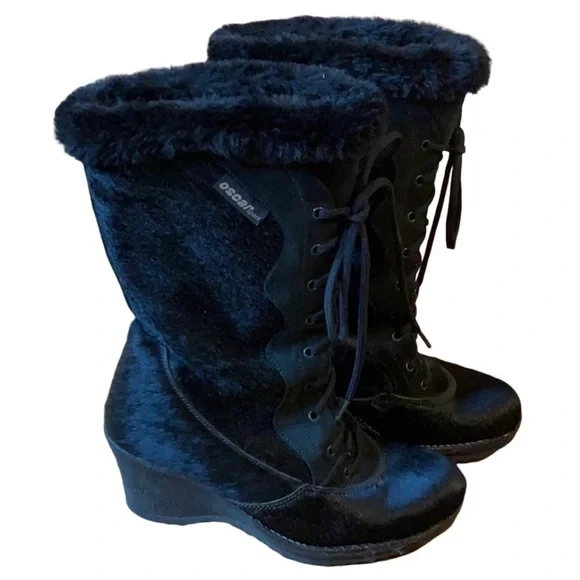 Oscar Sport black fur winter / snow boots with wedge heel Size 6
