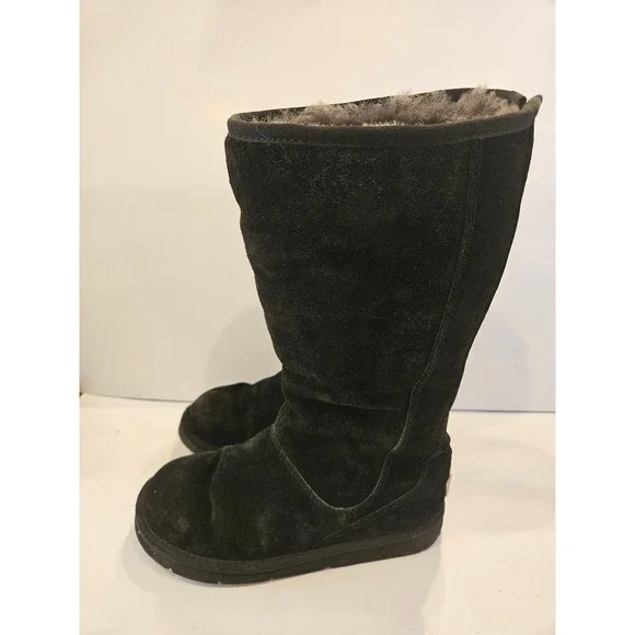 UGG Knightsbridge Black Suede Shearling Tall Zip‎ Boots Womens Size 6 &7