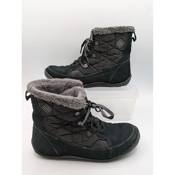 Columbia Winter Snow Boots Womens Size 9 Black Faux Fur Omni-Heat Insulated