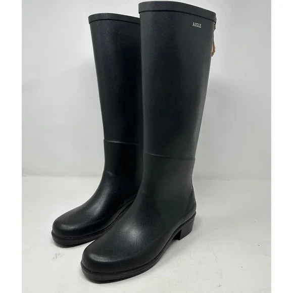 Aigle Womens Boots 37 Miss Juliette L Black Rubber Tall Rain A  Weather Classic