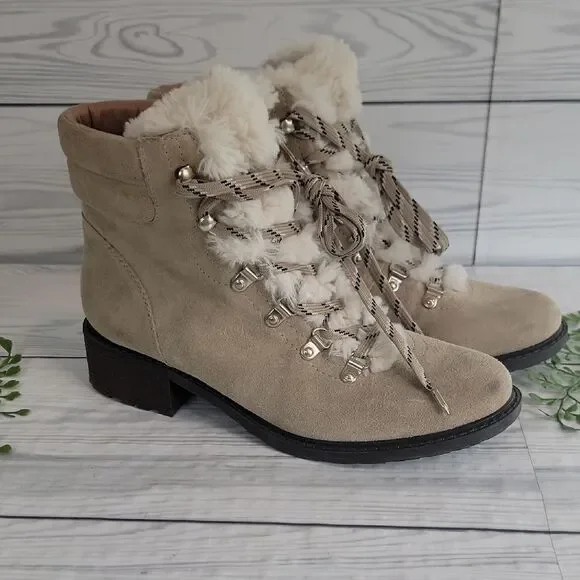 Sam Edelman Darrah 2  Women's Beige Fur-Lined Ankle Boots Size 10