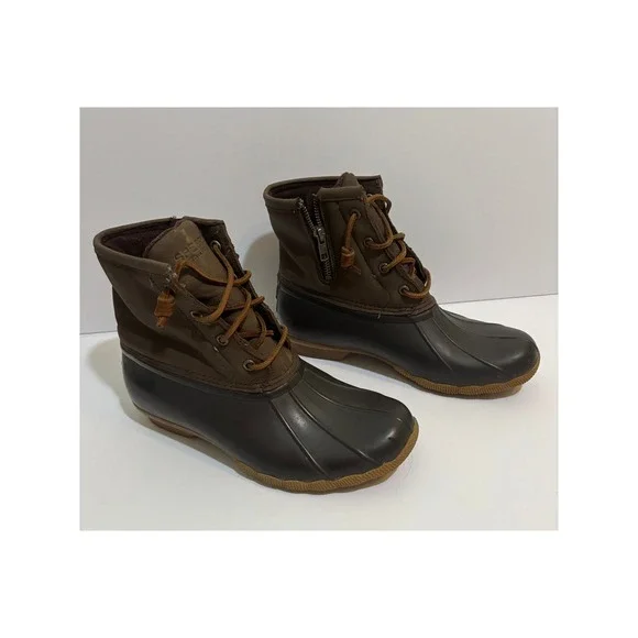 Sperry Saltwater Waterproof Duck Boots Brown Olive Green STS99729 Womens 8 M