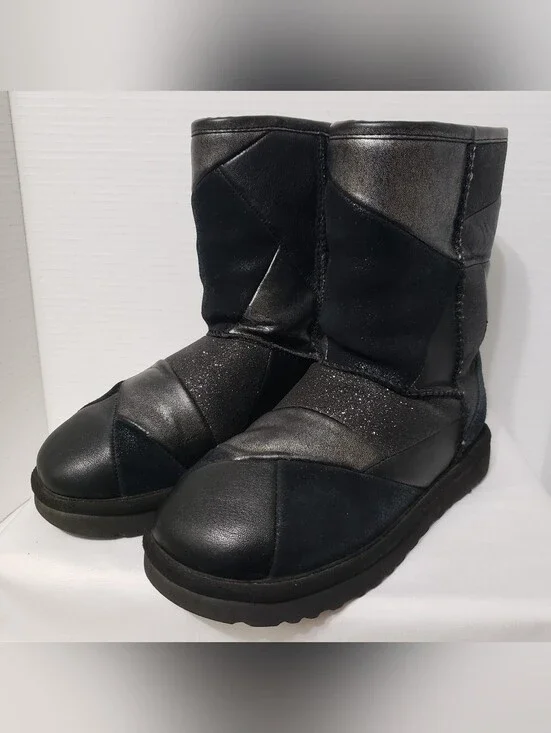UGG Classic Glitter Black Patchwork Suede Boots Size  6