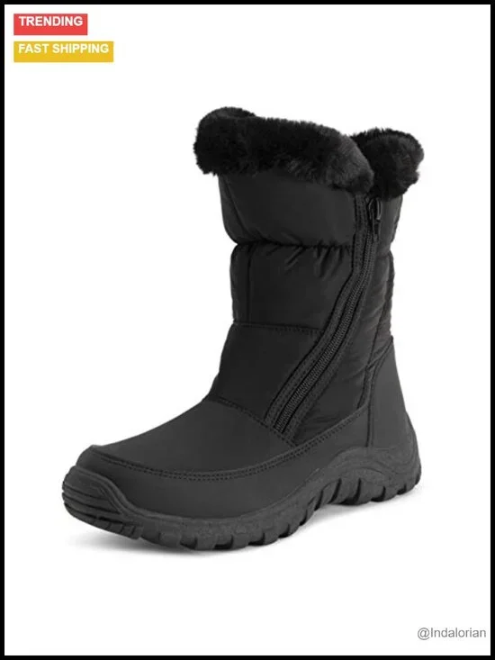 Womens Memory Foam Twin Zip Opening Pull On Nylon Waterproof Thick Faux Fur