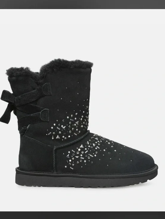 UGG Black Embellished Classic Short Winter Boots with Bow Back