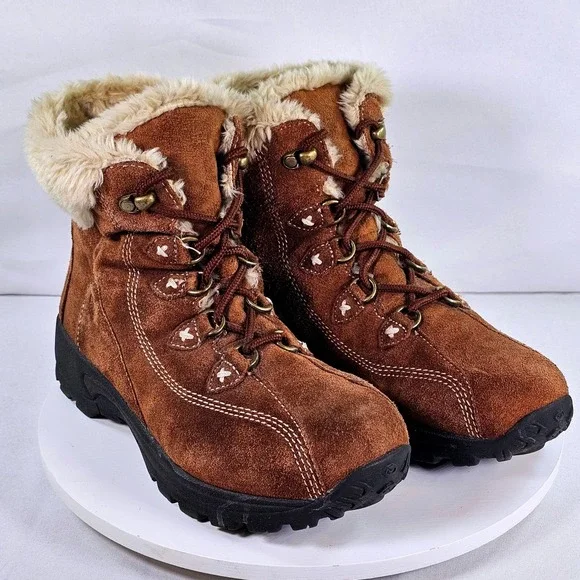 Earth Spirit Artic II Womens Brown Suede Faux Fur Winter Lace Up Boots Size 8