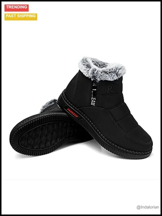 Fur Lined Waterproof Snow Boots with Non-Slip Sole, Double Zipper