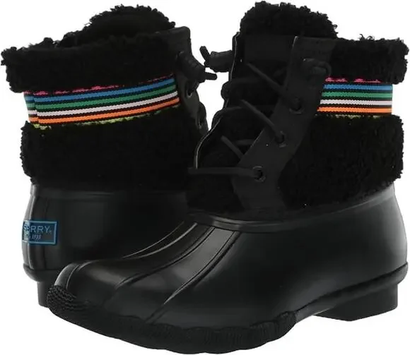 Sperry Saltwater Sherpa Black Waterproof Duck Rain Boots Women's 6.5 NIB STS8908