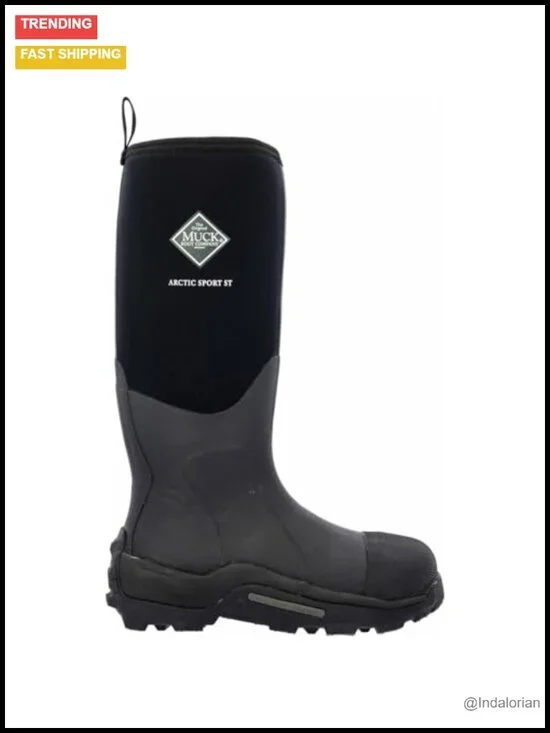 Steel Toe Waterproof Insulated Work Boots - Mid-Calf Pull-On Rubber Boots