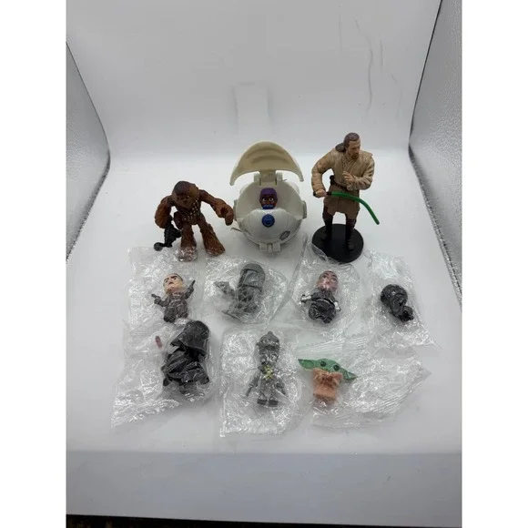 Star Wars Action Figure Lot Qui-Gon‎ Jinn Chewbacca Grogu Darth Vader 10pc Mixed