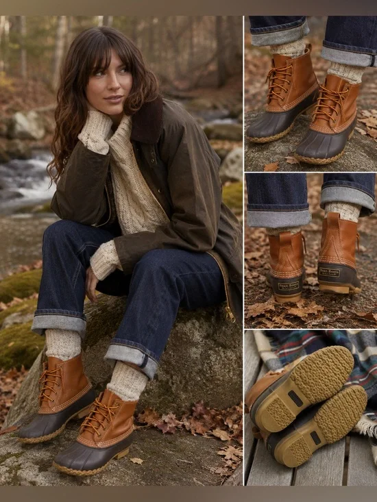 L.L.Bean Bean Boots Women’s 7M Made in Maine Brown Tan Leather Duck Rain Boots Y