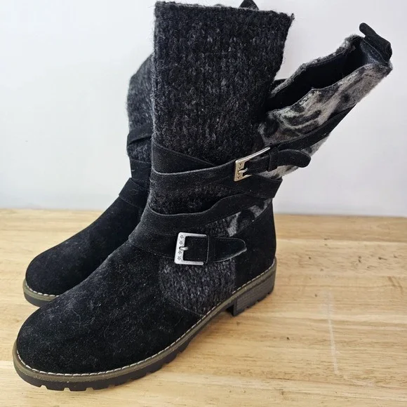 MUK LUKS Womens 9 Slope‎ Nikki Fashion Boots Faux Suede Pattern Black