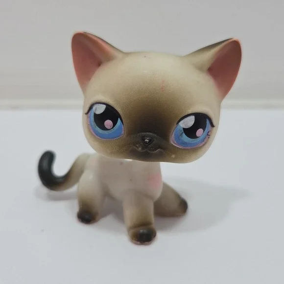 Authentic LPS Littlest Pet Shop #5 Siamese Shorthair Cat Black‎ White Blue Eyes