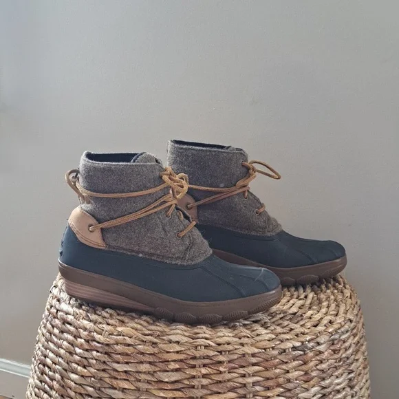 Sperry Womens Saltwater Wedge Tide Wool Duck Boots Heathered‎ Brown Size 8