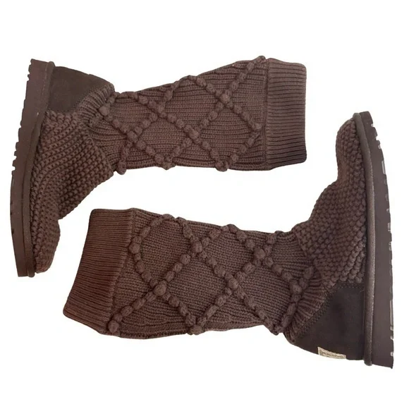 UGG Classic Argyle Knit Boots – Dark Brown