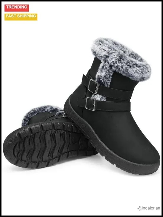 Fur Lined Waterproof Snow Boots with Side Zipper, Non-Slip Sole, Warm Winter
