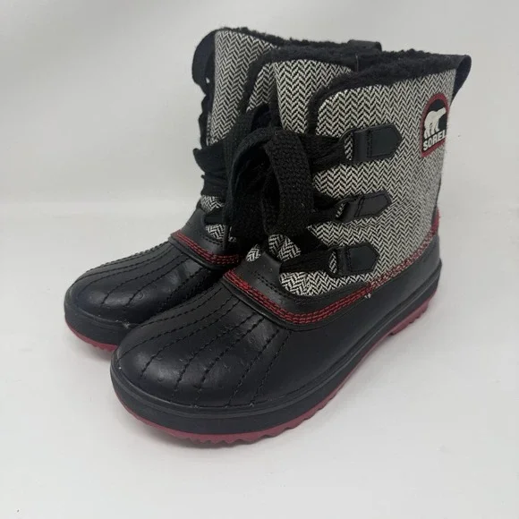 Sorel Boots Womens Size 8 Black Herringbone Lace Up Waterproof Winter NL1777-010