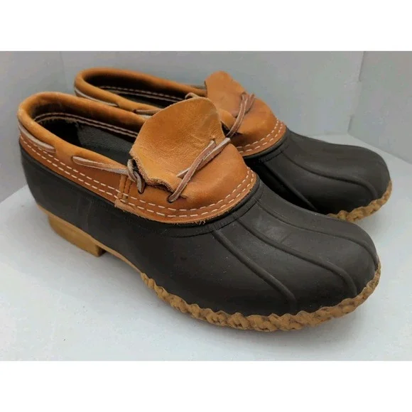 Vntg L.L. Bean Duck Bean Boots Rubber Mocs Tan Low-Top Women Sz CM/7 USA Made