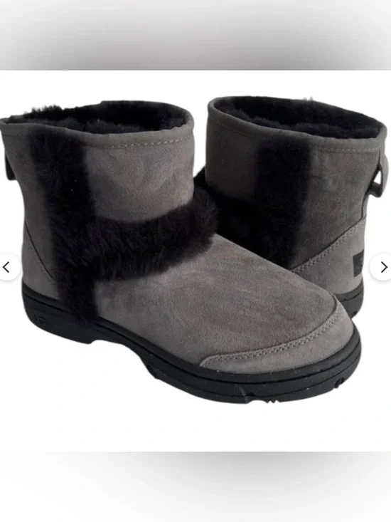 UGG SUNBURST MINI GREY GRAY SUEDE SHEEPSKIN ANKLE BOOTS SIZE 7 WOMEN