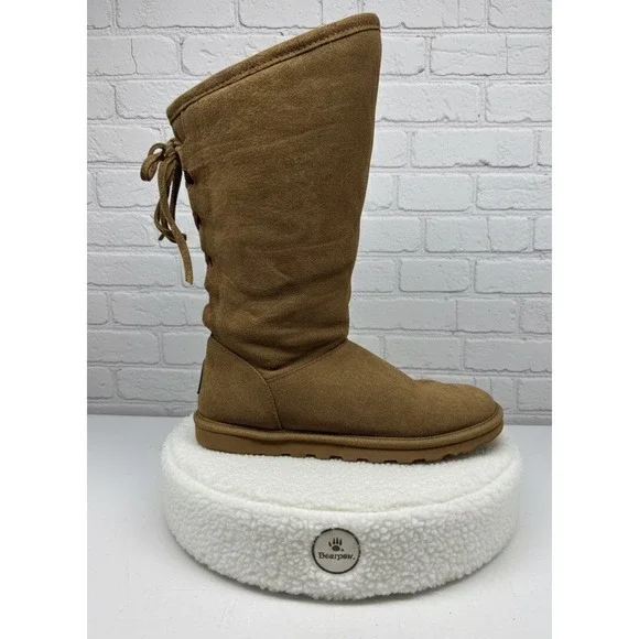 Bearpaw 🤑Women's 🔥8 Hickory Phylly Suede Winter Boots Lace Up Wool‎ Lined