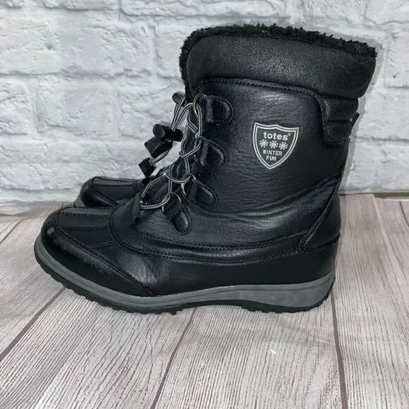 Totes elastic tie with cinch close rubber bottom winter boots black sz 6