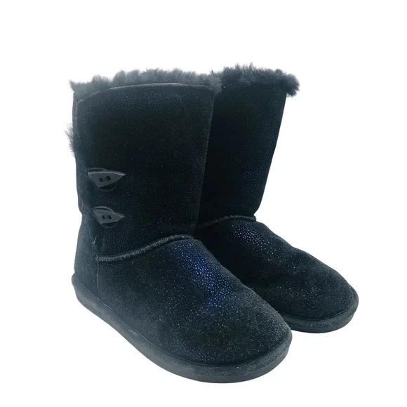 BEARPAW WOMEN'S ABIGAIL PULL ON MID‎ CALF SUEDE WINTER BOOTS sz 7 BLACK