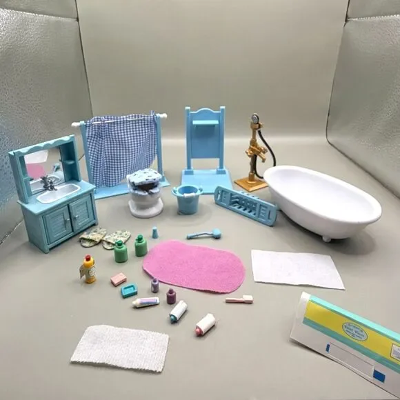 Vintage Sylvanian Families Cottage Bathroom Set 4260 Bath Shower Toilet 2005