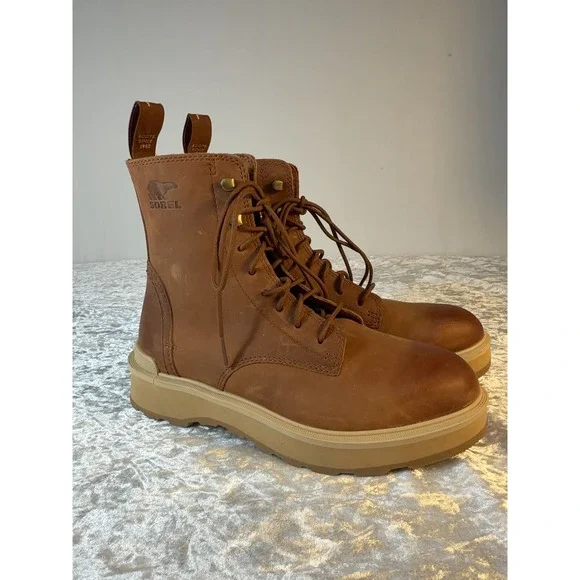 Sorel Hi-Line Lace Waterproof Leather Boots Women's 6.5 Brown NL4879 Combat