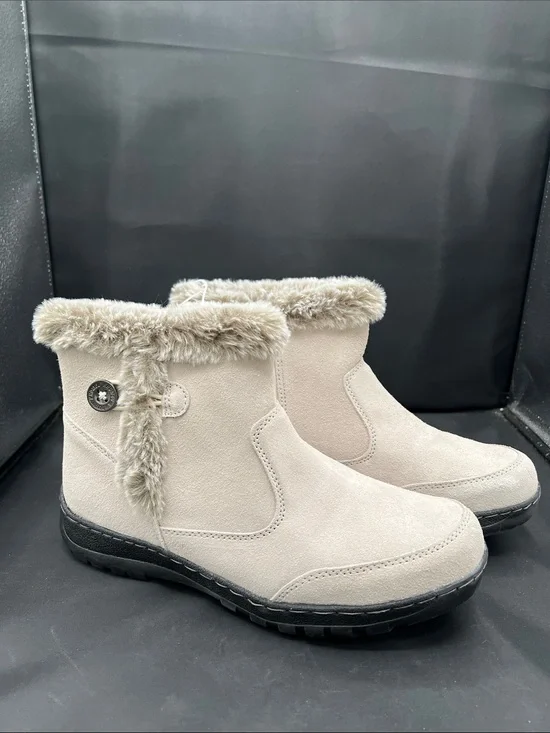 Khombu Beige Faux-Fur Ankle Winter Boots
