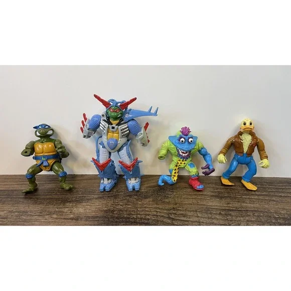 Vintage TMNT Broken Damaged Action Figure Lot Wyrm Cyber Samurai Ace Duck Leo