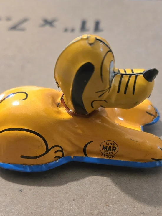 Disney Yellow & Blue Pluto Tin Toy - Line Mar Japan