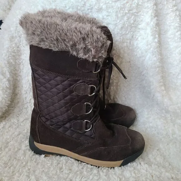 Land's End Waterproof Quilted Suede‎ Laceup Snow Winter Boots sz 8.5